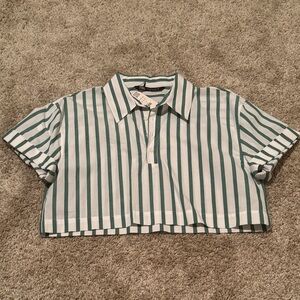 NWT Zara Striped Green and White Cropped Shirt